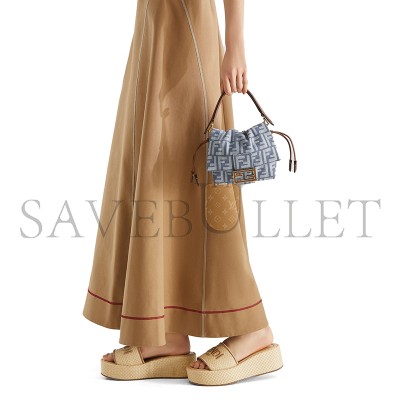 FENDI MAMMA BAGUETTE SMALL BLUE DENIM-EFFECT FF JACQUARD MINI-BAG 8BS105AV5WF1SXQ (16*13*10cm)